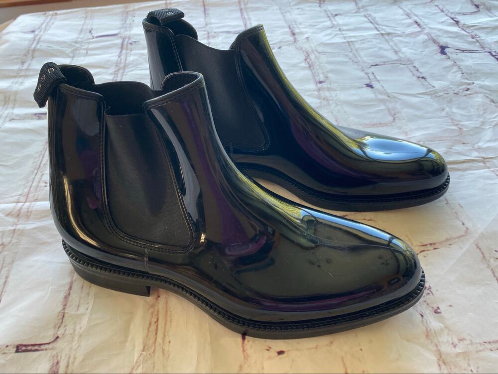 Hugo Boss Mens Chelsea Rain Boots Black Gloss Made in Italy EU43 US10 Waterproof
